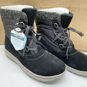 Womens Baretraps Boot Devon Black Lace Up Sz 9.5 M Leather Upper Water Resistant